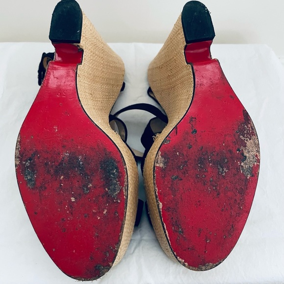 Authenticated Christian Louboutin Platform Wedges Black with Raffia EU 39 - Picture 7 of 12